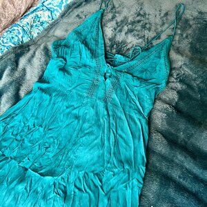 Free People Teal Slip Mini Dress